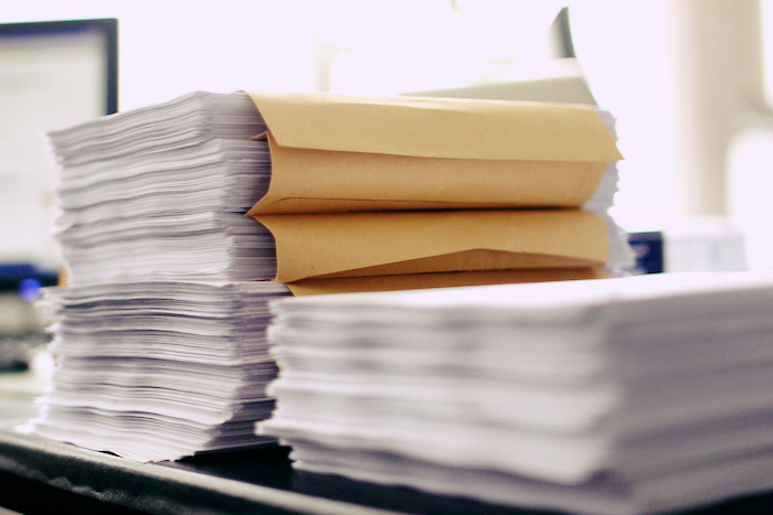 A stack of papers.